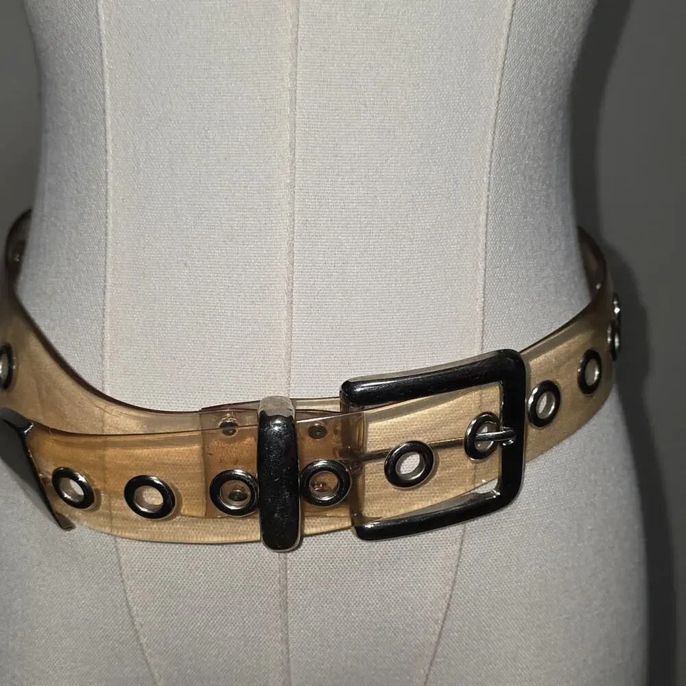 Vintage Retro Clear Jelly PVC Plastic Belt with Silver Metal Accents OS
